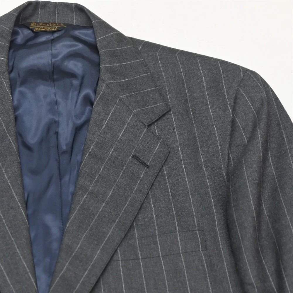 Vtg USA Southwick 43S 38x29 Gray Striped 100% Wool Flannel Jacket Pants Suit